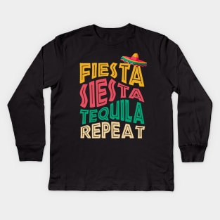 Fiesta Siesta Tequila Repeat Cinco de Mayo Kids Long Sleeve T-Shirt